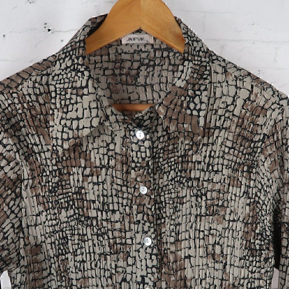 JAIPUR BROWN ANIMAL PRINT BUTTON DOWN BLOUSE WOMENS SIZE LARGE - Picture 4 of 8
